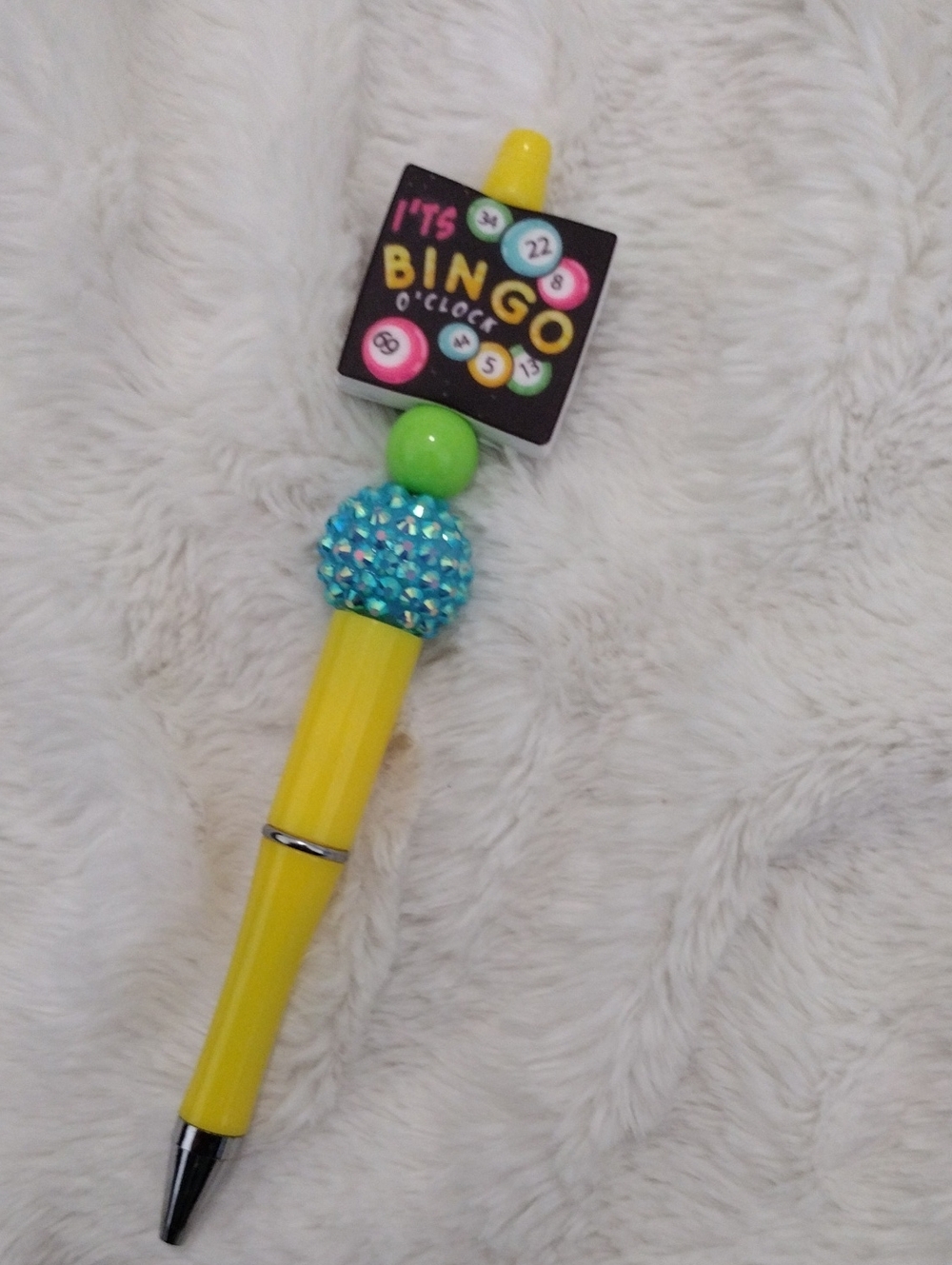 Yellow Bingo Pen with Blue Rhinestone Accent